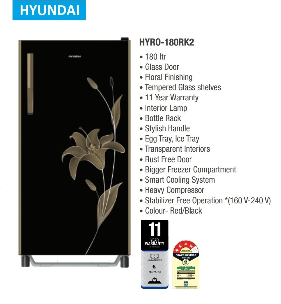 Hyundai 180 Liters Single Door Refrigerator: HYRO-180RK2