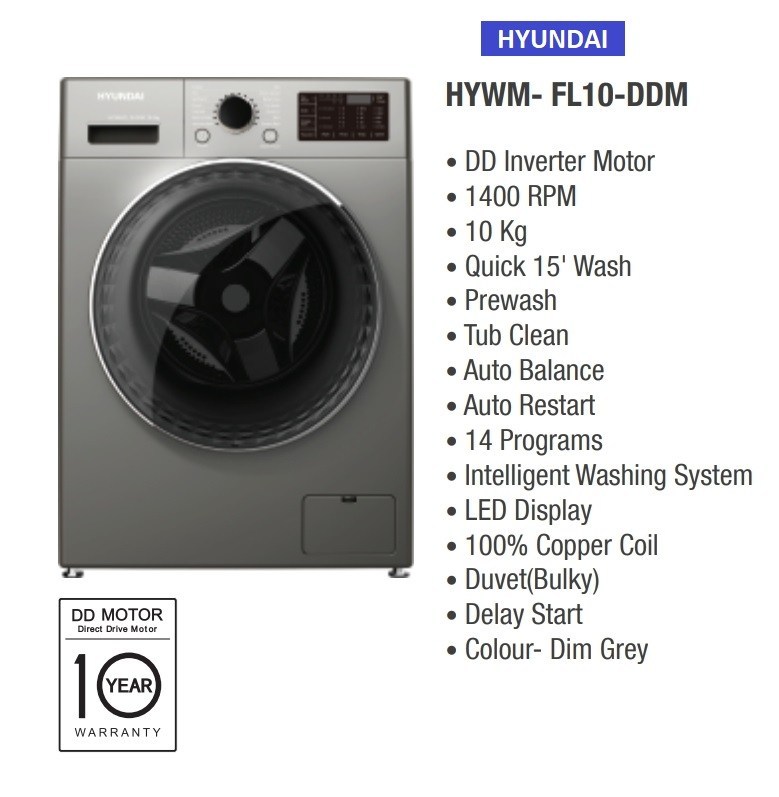 Hyundai 10 kg Washing Machine Front Load- HYWM-FL10-DDM