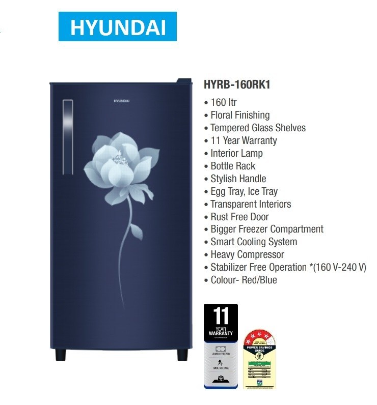 Hyundai 160 Liters Single Door Refrigerator: HYRB-160RK1