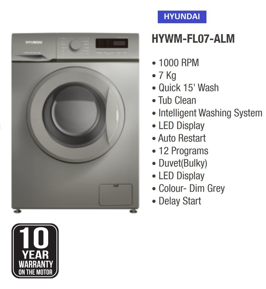 HYUNDAI 7 kg Front Loading Washing Machine – HYWM-FLO7-ALM