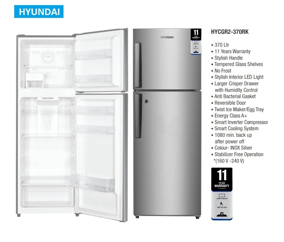 Hyundai 370 Liters Double Door Refrigerator HYCGR2-370RK
