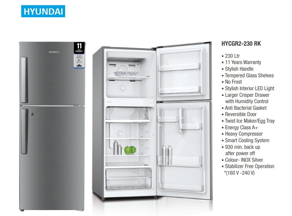 Hyundai 230 Liters Double Door Refrigerator HYCGR2-230RK
