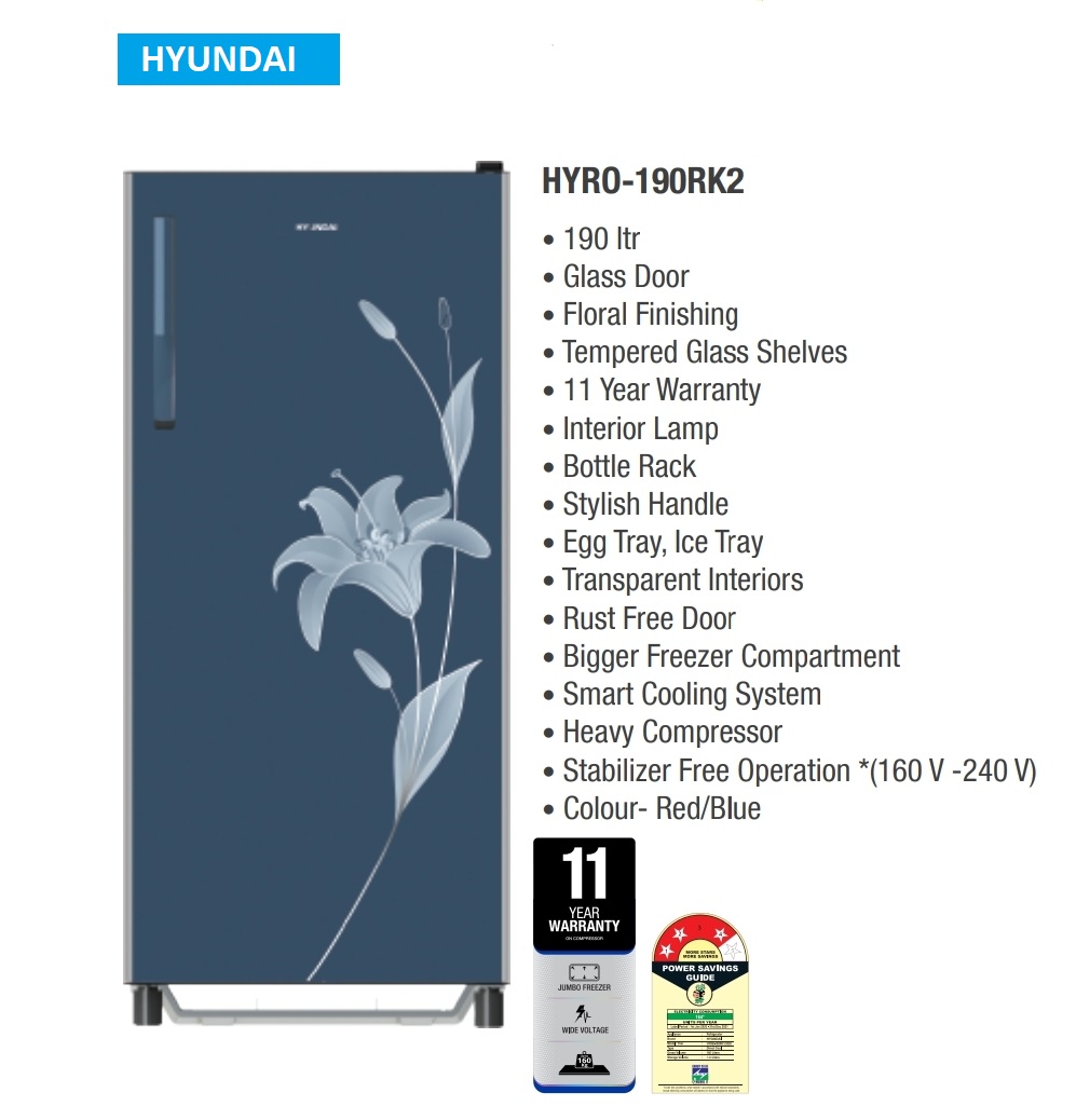 Hyundai 180 Liters Single Door Refrigerator: HYRB-180RK1